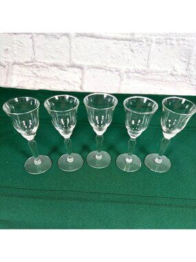 Vintage 1950s Clear Glass Liqueur Cordial Stemware Set of 5 Baluster Stem READ